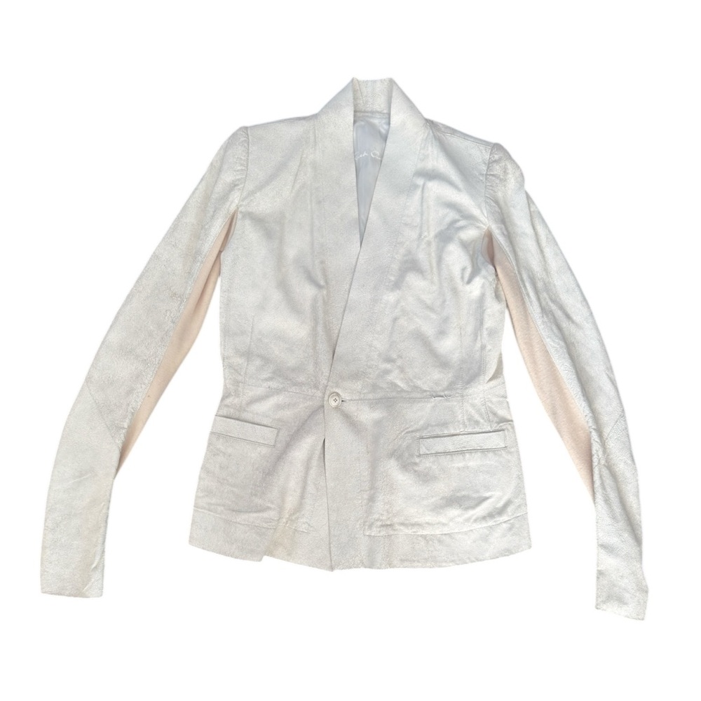 Winter White distressed Rick Owens Leather Jacket